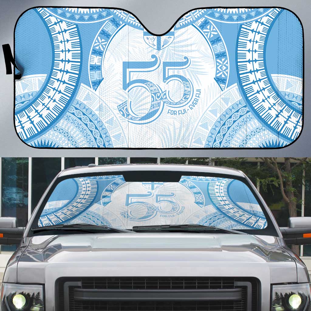 Bula Fiji Day 55th Anniversary Masi Tapa Auto Sun Shade Emerald Jubilee - Turquoise LT7 Turquoise - Polynesian Pride
