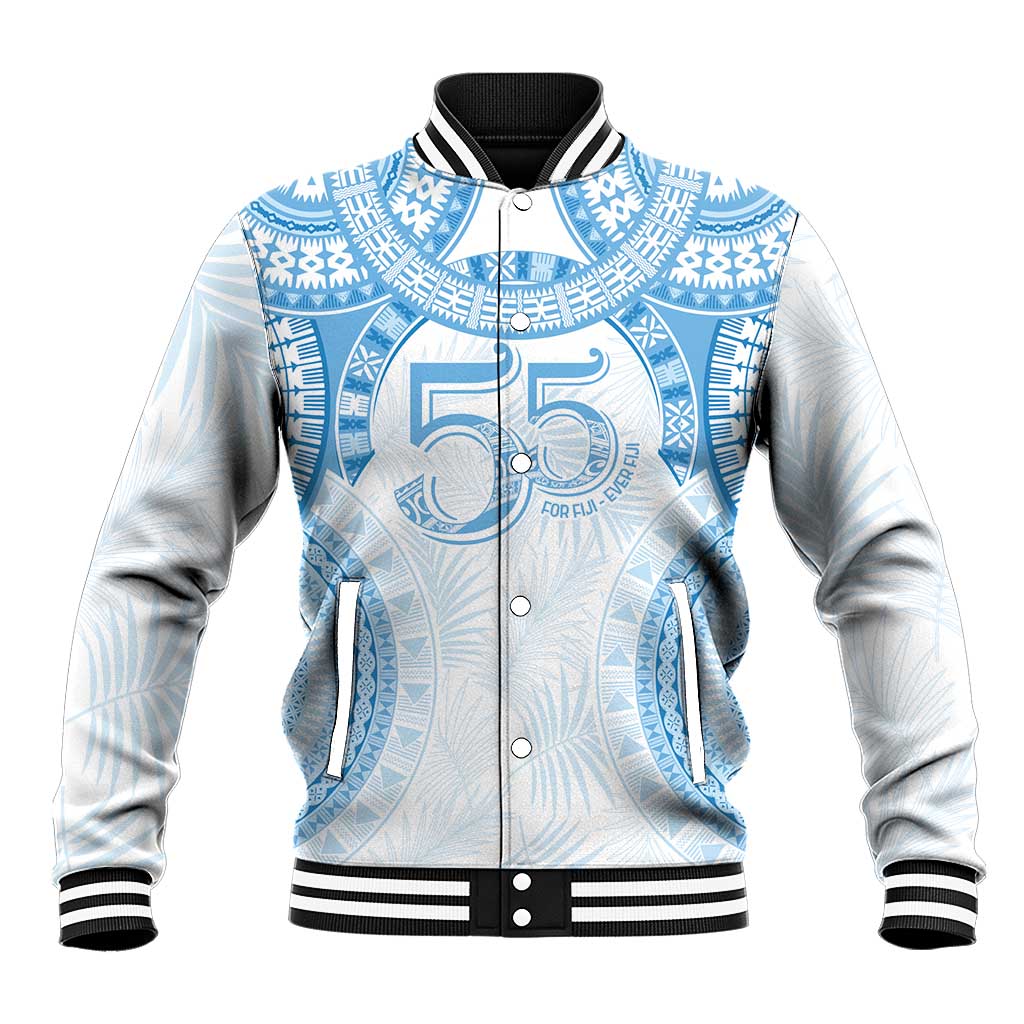 Bula Fiji Day 55th Anniversary Masi Tapa Baseball Jacket Emerald Jubilee - Turquoise LT7 Unisex Turquoise - Polynesian Pride