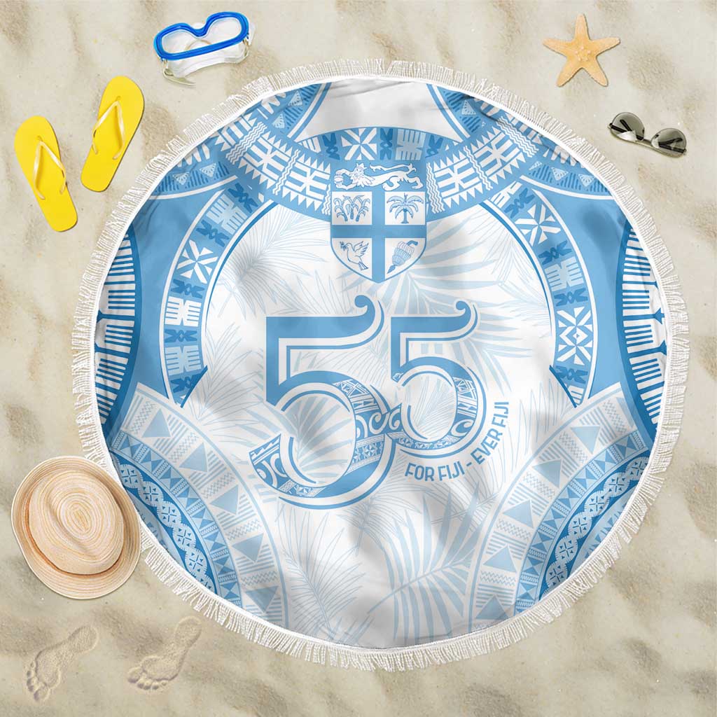 Bula Fiji Day 55th Anniversary Masi Tapa Beach Blanket Emerald Jubilee - Turquoise LT7 One Size 150cm Turquoise - Polynesian Pride