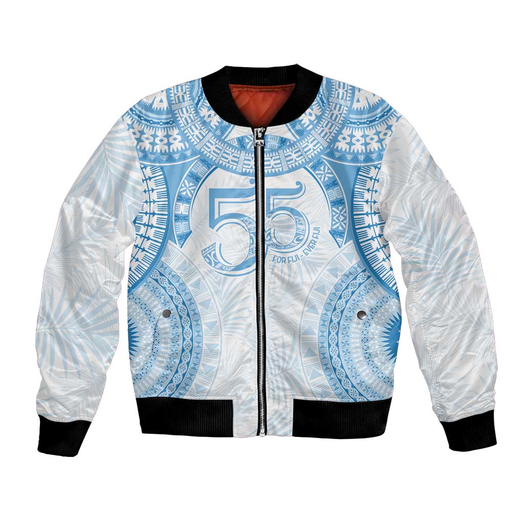 Bula Fiji Day 55th Anniversary Masi Tapa Bomber Jacket Emerald Jubilee - Turquoise LT7 Unisex Turquoise - Polynesian Pride