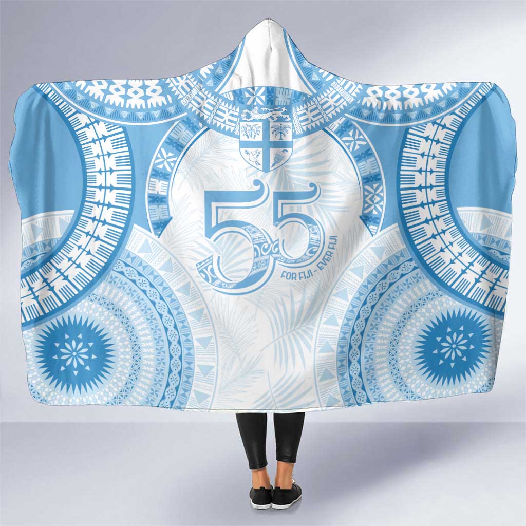 Bula Fiji Day 55th Anniversary Masi Tapa Hooded Blanket Emerald Jubilee - Turquoise LT7 One Size Turquoise - Polynesian Pride