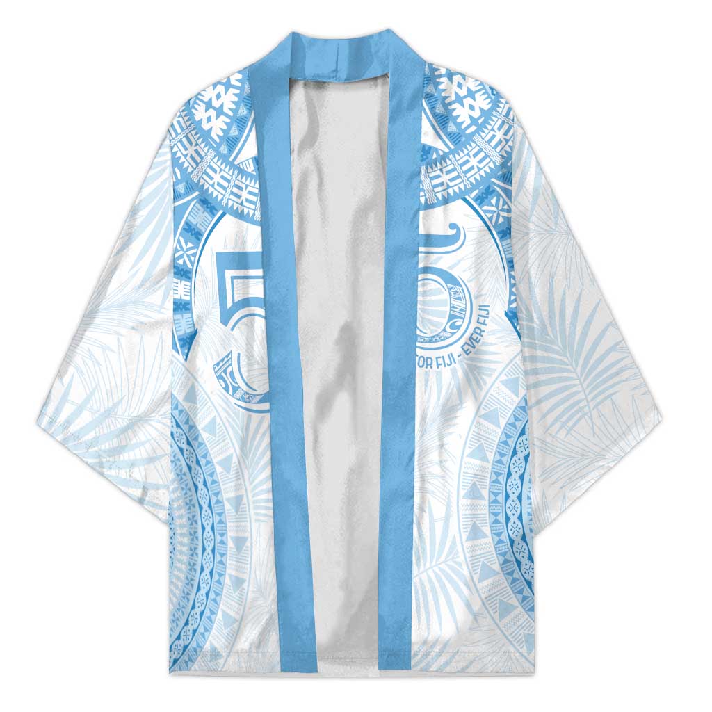 Bula Fiji Day 55th Anniversary Masi Tapa Kimono Emerald Jubilee - Turquoise LT7 Unisex Turquoise - Polynesian Pride