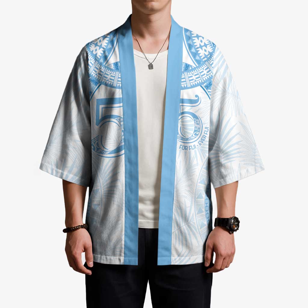 Bula Fiji Day 55th Anniversary Masi Tapa Kimono Emerald Jubilee - Turquoise LT7 - Polynesian Pride