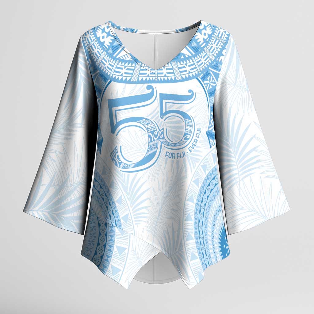 Bula Fiji Day 55th Anniversary Masi Tapa Kimono Sleeve Blouse Emerald Jubilee - Turquoise LT7 Female Turquoise - Polynesian Pride