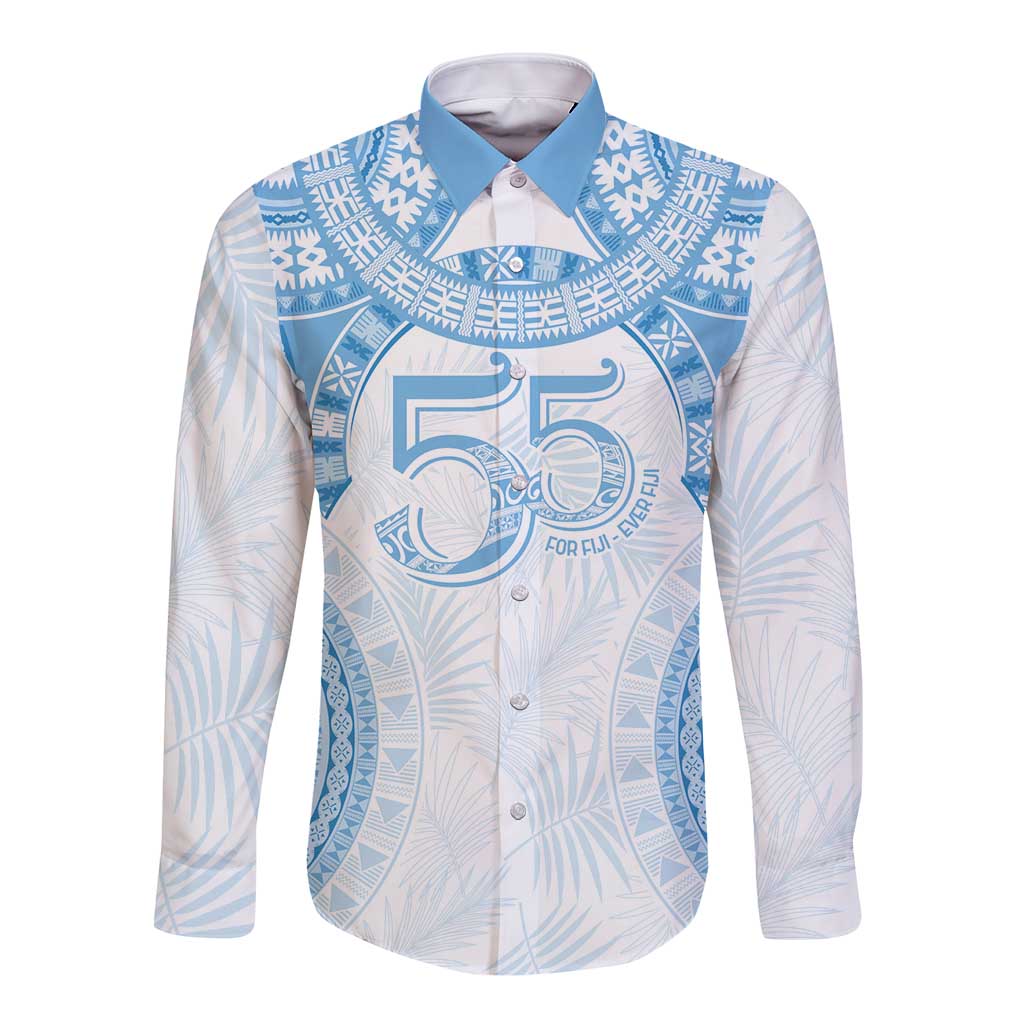 Bula Fiji Day 55th Anniversary Masi Tapa Long Sleeve Button Shirt Emerald Jubilee - Turquoise LT7 Unisex Turquoise - Polynesian Pride