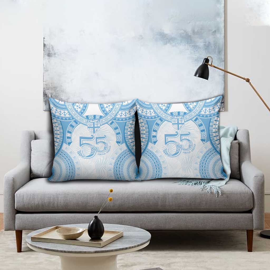 Bula Fiji Day 55th Anniversary Masi Tapa Pillow Cover Emerald Jubilee - Turquoise LT7 - Polynesian Pride