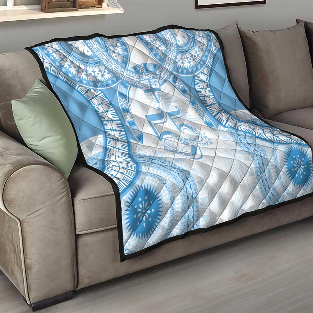 Bula Fiji Day 55th Anniversary Masi Tapa Quilt Emerald Jubilee - Turquoise LT7 - Polynesian Pride