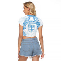 Bula Fiji Day 55th Anniversary Masi Tapa Raglan Cropped T Shirt Emerald Jubilee - Turquoise LT7 - Polynesian Pride