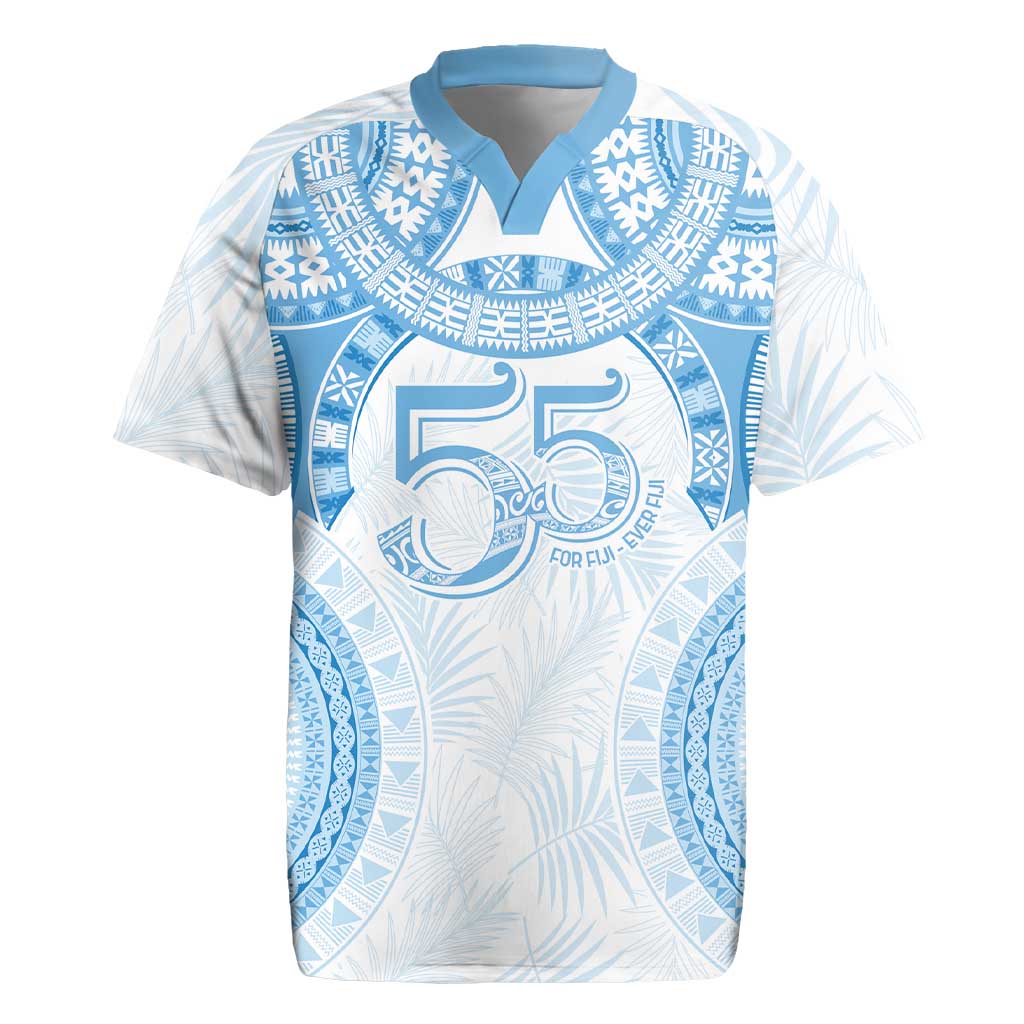 Bula Fiji Day 55th Anniversary Masi Tapa Rugby Jersey Emerald Jubilee - Turquoise LT7 Turquoise - Polynesian Pride