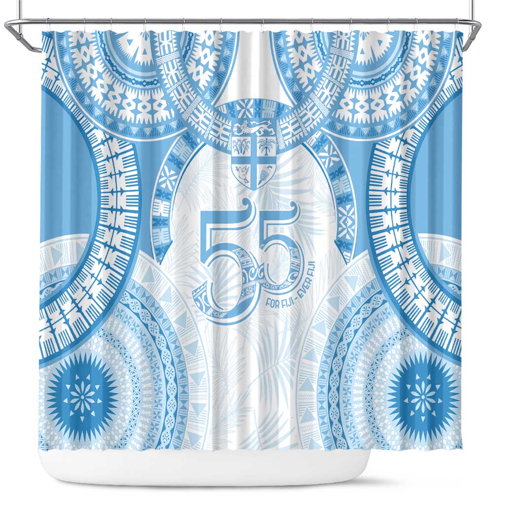 Bula Fiji Day 55th Anniversary Masi Tapa Shower Curtain Emerald Jubilee - Turquoise LT7 Turquoise - Polynesian Pride