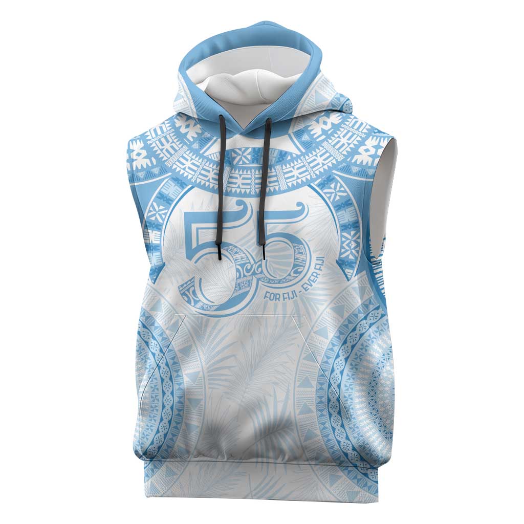 Bula Fiji Day 55th Anniversary Masi Tapa Sleeveless Hoodie Emerald Jubilee - Turquoise LT7 Turquoise - Polynesian Pride