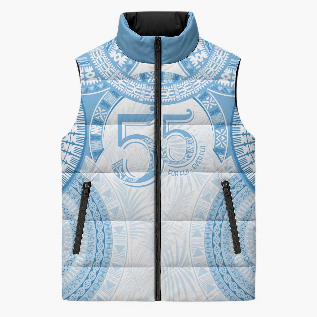 Bula Fiji Day 55th Anniversary Masi Tapa Sleeveless Puffer Jacket Emerald Jubilee - Turquoise LT7 Unisex Turquoise - Polynesian Pride