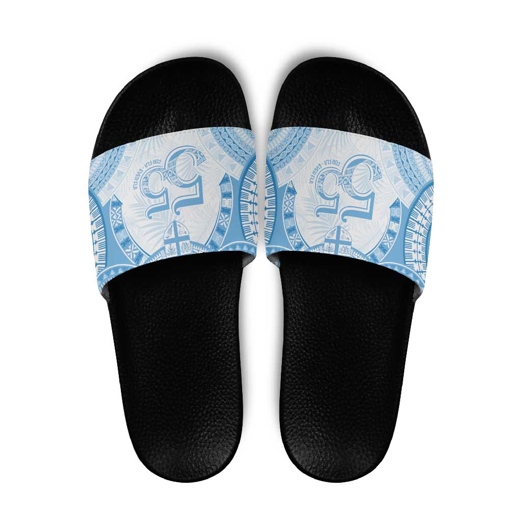 Bula Fiji Day 55th Anniversary Masi Tapa Slide Sandals Emerald Jubilee - Turquoise LT7 Turquoise - Polynesian Pride