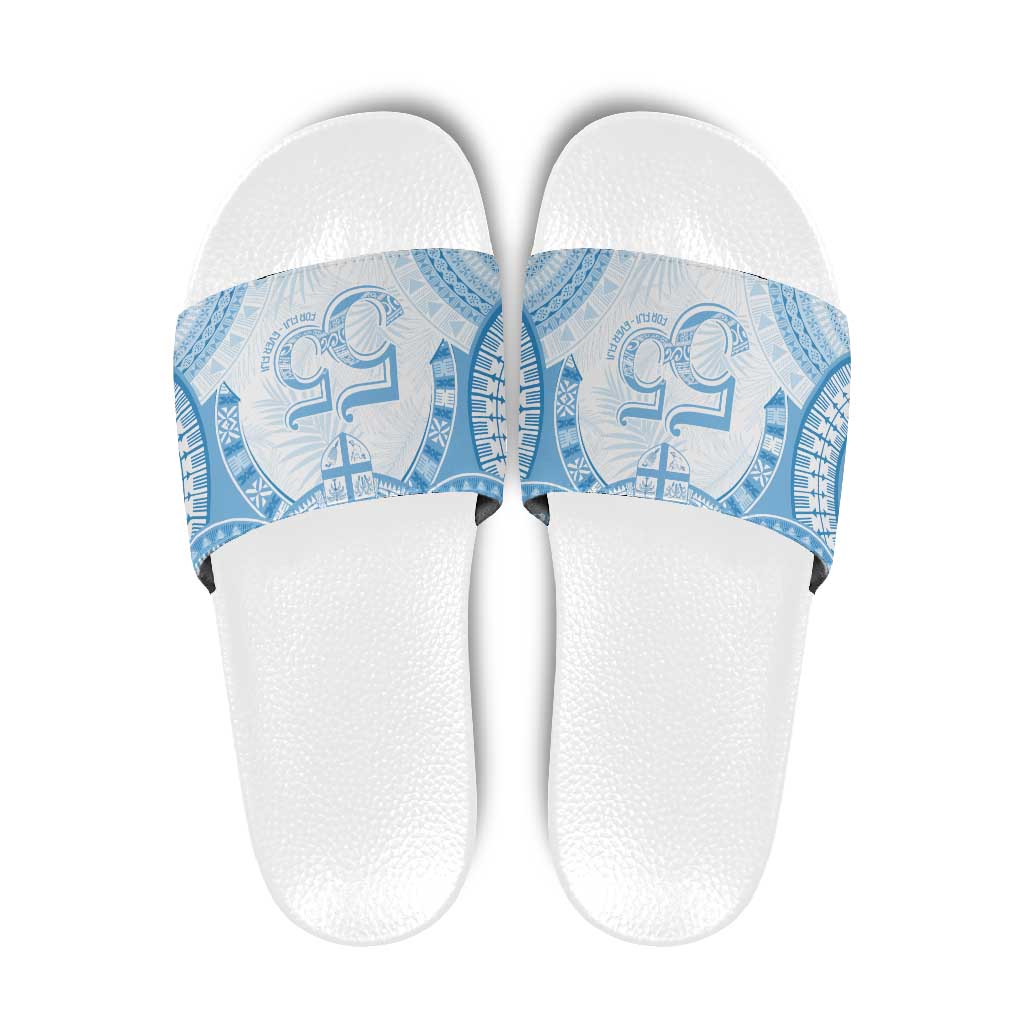 Bula Fiji Day 55th Anniversary Masi Tapa Slide Sandals Emerald Jubilee - Turquoise LT7 Turquoise - Polynesian Pride