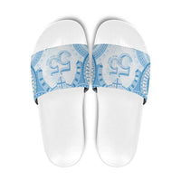 Bula Fiji Day 55th Anniversary Masi Tapa Slide Sandals Emerald Jubilee - Turquoise LT7 Turquoise - Polynesian Pride