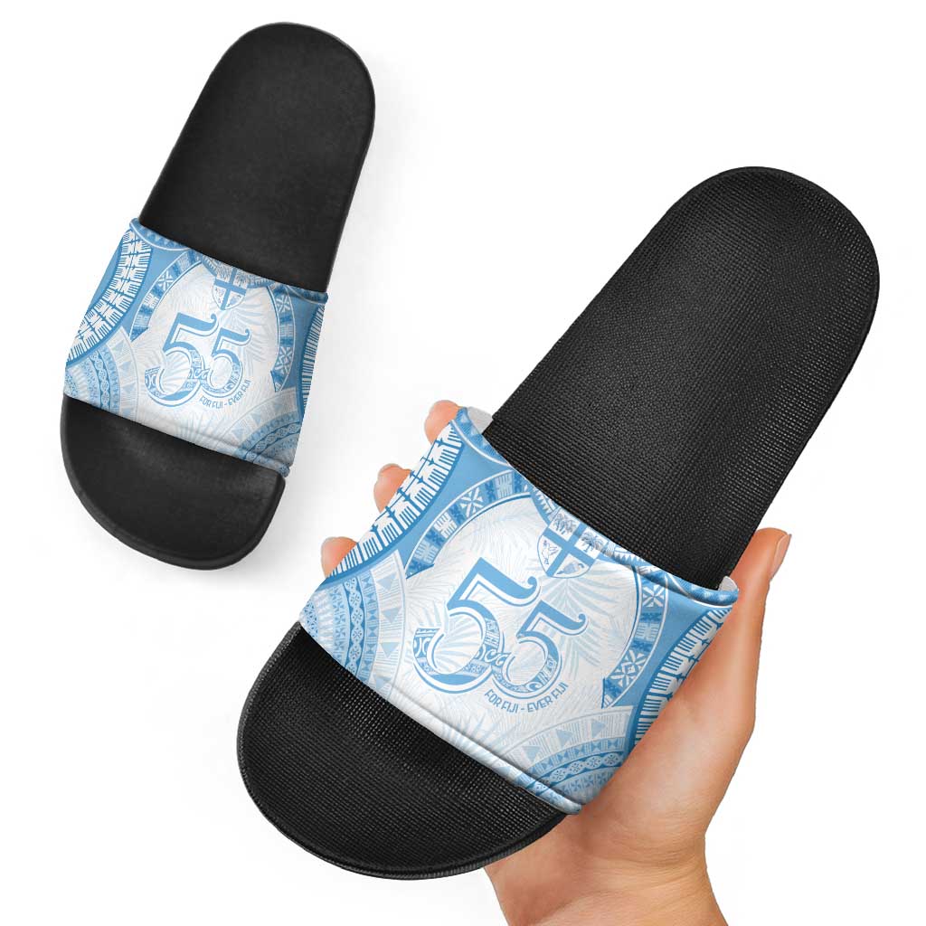 Bula Fiji Day 55th Anniversary Masi Tapa Slide Sandals Emerald Jubilee - Turquoise LT7 - Polynesian Pride