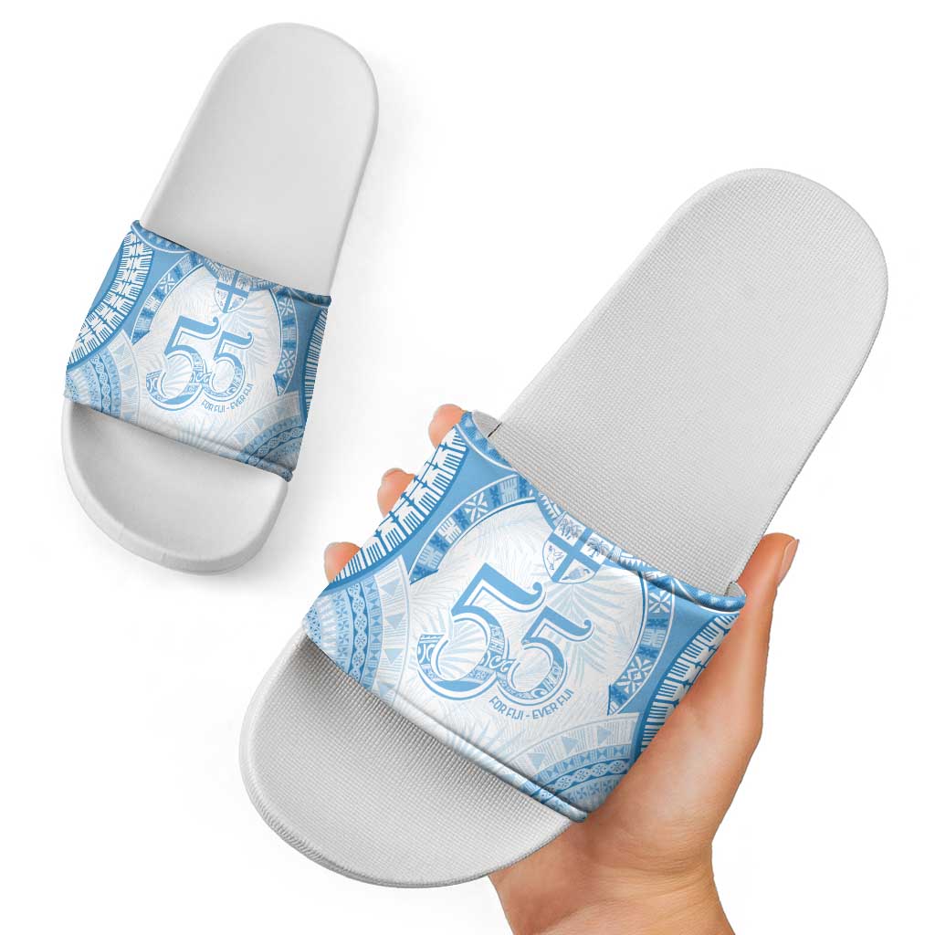 Bula Fiji Day 55th Anniversary Masi Tapa Slide Sandals Emerald Jubilee - Turquoise LT7 - Polynesian Pride