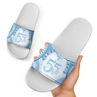 Bula Fiji Day 55th Anniversary Masi Tapa Slide Sandals Emerald Jubilee - Turquoise LT7 - Polynesian Pride