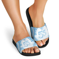 Bula Fiji Day 55th Anniversary Masi Tapa Slide Sandals Emerald Jubilee - Turquoise LT7 - Polynesian Pride