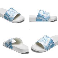Bula Fiji Day 55th Anniversary Masi Tapa Slide Sandals Emerald Jubilee - Turquoise LT7 - Polynesian Pride