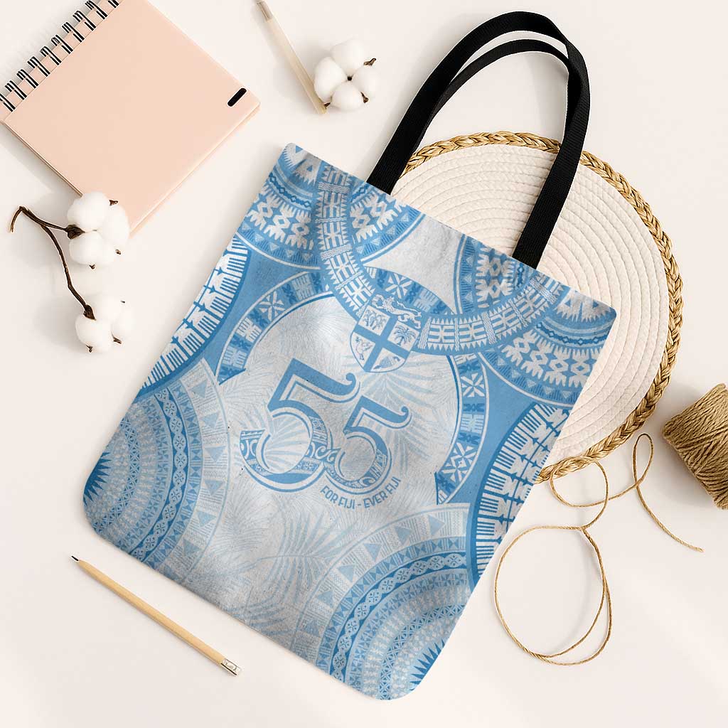 Bula Fiji Day 55th Anniversary Masi Tapa Tote Bag Emerald Jubilee - Turquoise LT7 Black Strap One Size Turquoise - Polynesian Pride