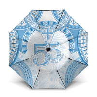 Bula Fiji Day 55th Anniversary Masi Tapa Umbrella Emerald Jubilee - Turquoise LT7 One Size Folded 11.42 inch Opened Diameter 37.4 inch Turquoise - Polynesian Pride