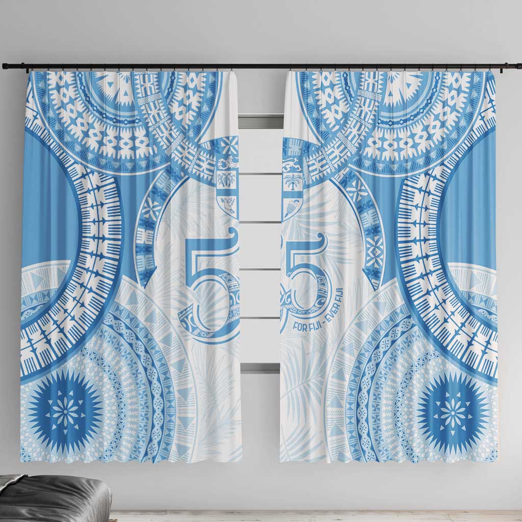 Bula Fiji Day 55th Anniversary Masi Tapa Window Curtain Emerald Jubilee - Turquoise LT7 With Hooks Turquoise - Polynesian Pride