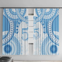 Bula Fiji Day 55th Anniversary Masi Tapa Window Curtain Emerald Jubilee - Turquoise LT7 With Hooks Turquoise - Polynesian Pride