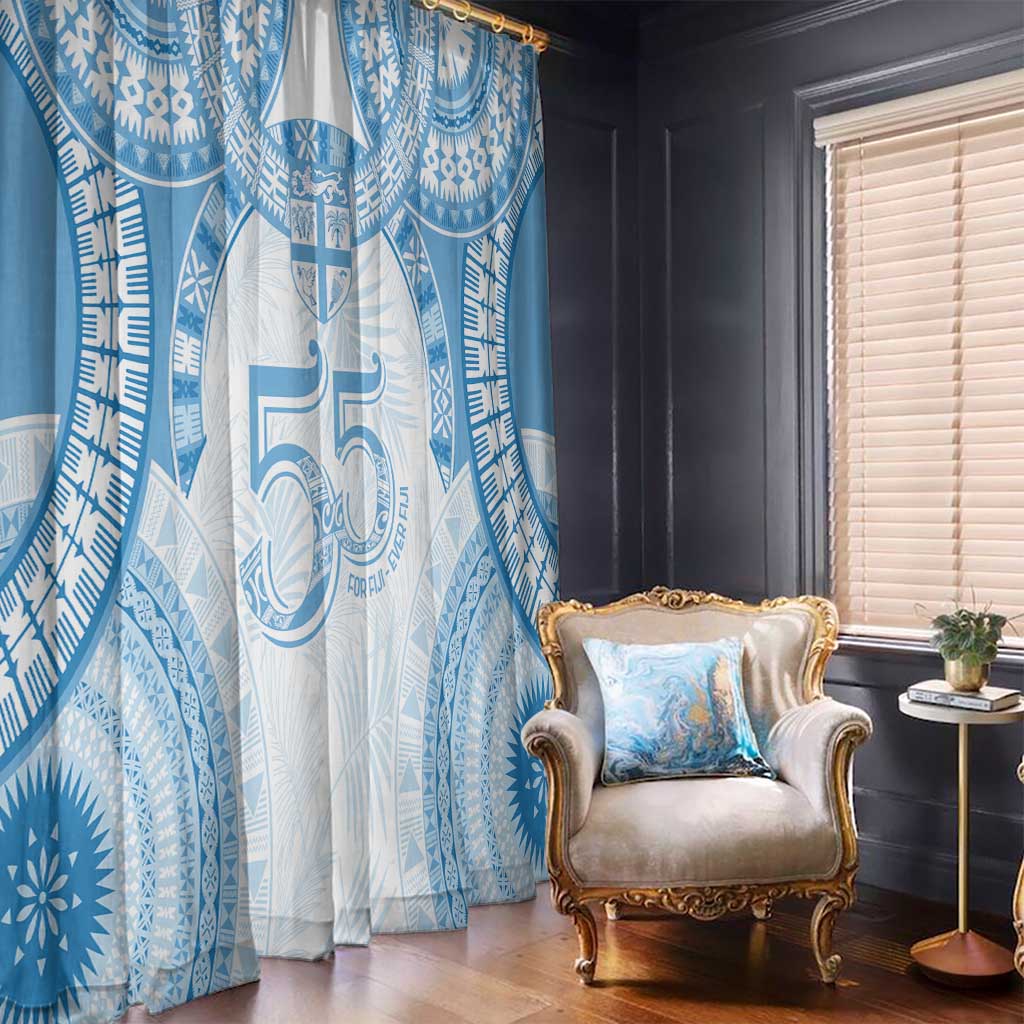 Bula Fiji Day 55th Anniversary Masi Tapa Window Curtain Emerald Jubilee - Turquoise LT7 - Polynesian Pride