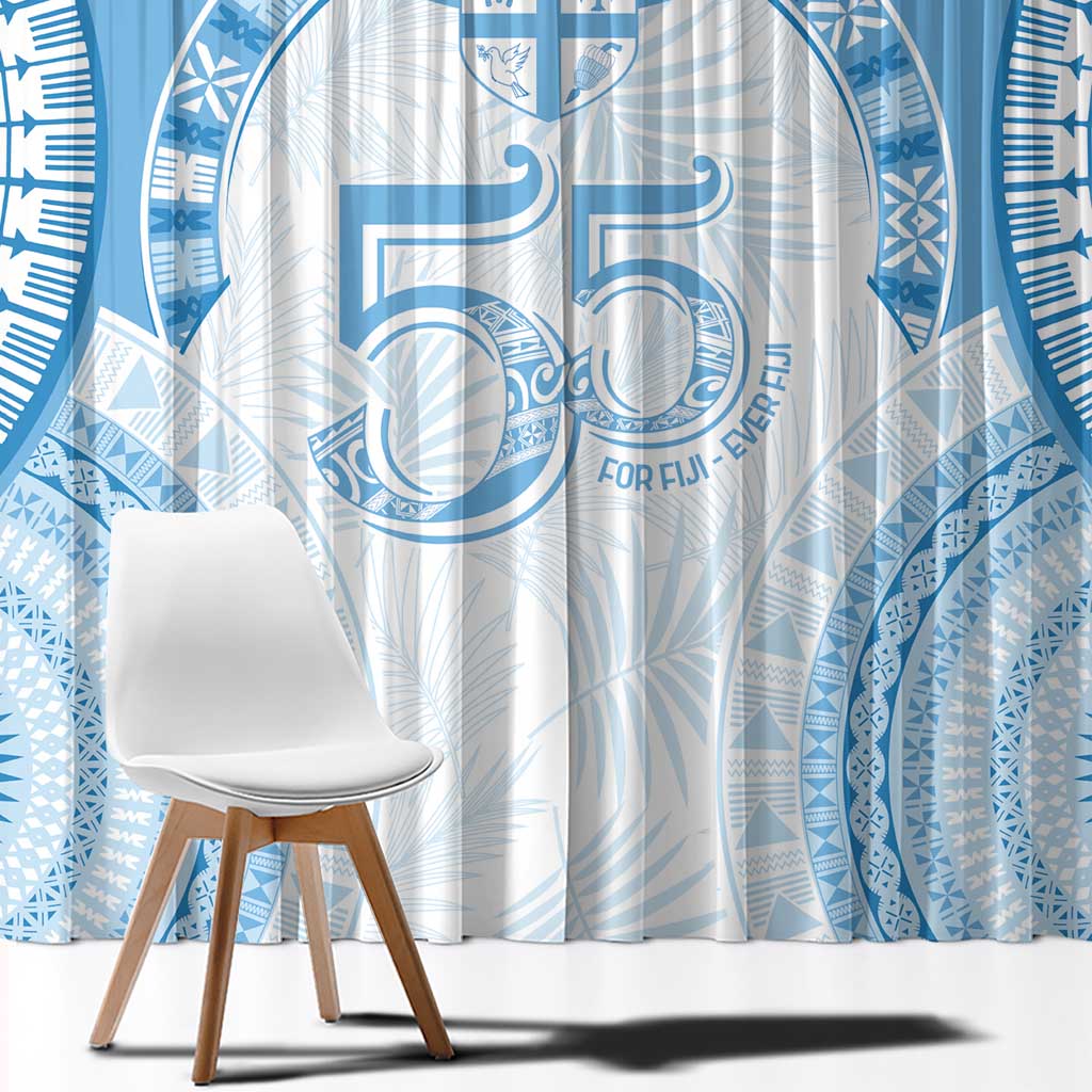 Bula Fiji Day 55th Anniversary Masi Tapa Window Curtain Emerald Jubilee - Turquoise LT7 - Polynesian Pride