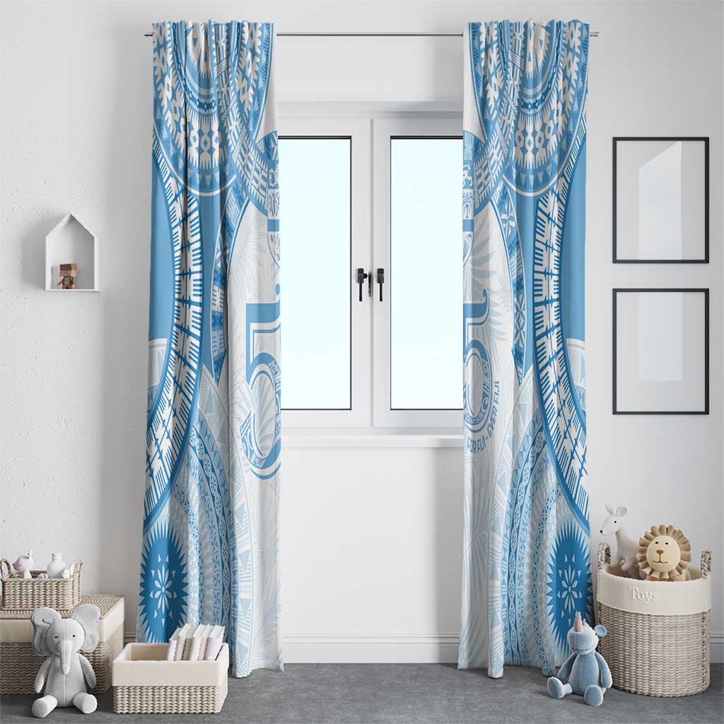 Bula Fiji Day 55th Anniversary Masi Tapa Window Curtain Emerald Jubilee - Turquoise LT7 - Polynesian Pride