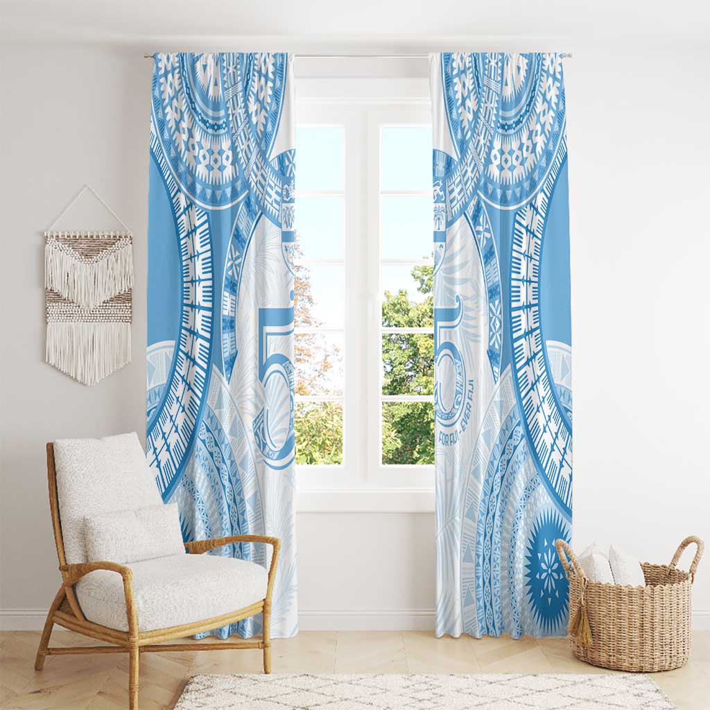 Bula Fiji Day 55th Anniversary Masi Tapa Window Curtain Emerald Jubilee - Turquoise LT7 - Polynesian Pride