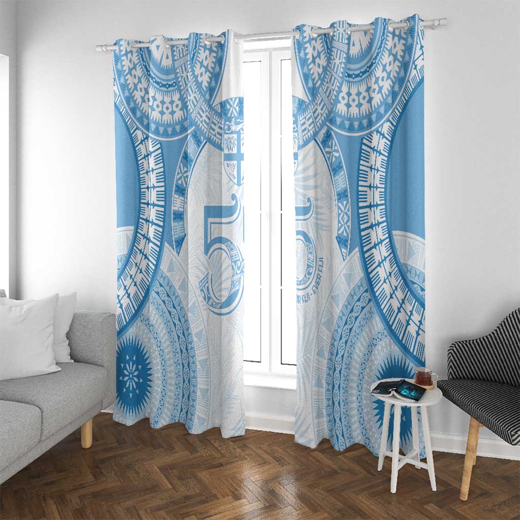 Bula Fiji Day 55th Anniversary Masi Tapa Window Curtain Emerald Jubilee - Turquoise LT7 With Grommets Turquoise - Polynesian Pride