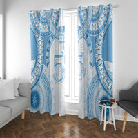 Bula Fiji Day 55th Anniversary Masi Tapa Window Curtain Emerald Jubilee - Turquoise LT7 With Grommets Turquoise - Polynesian Pride