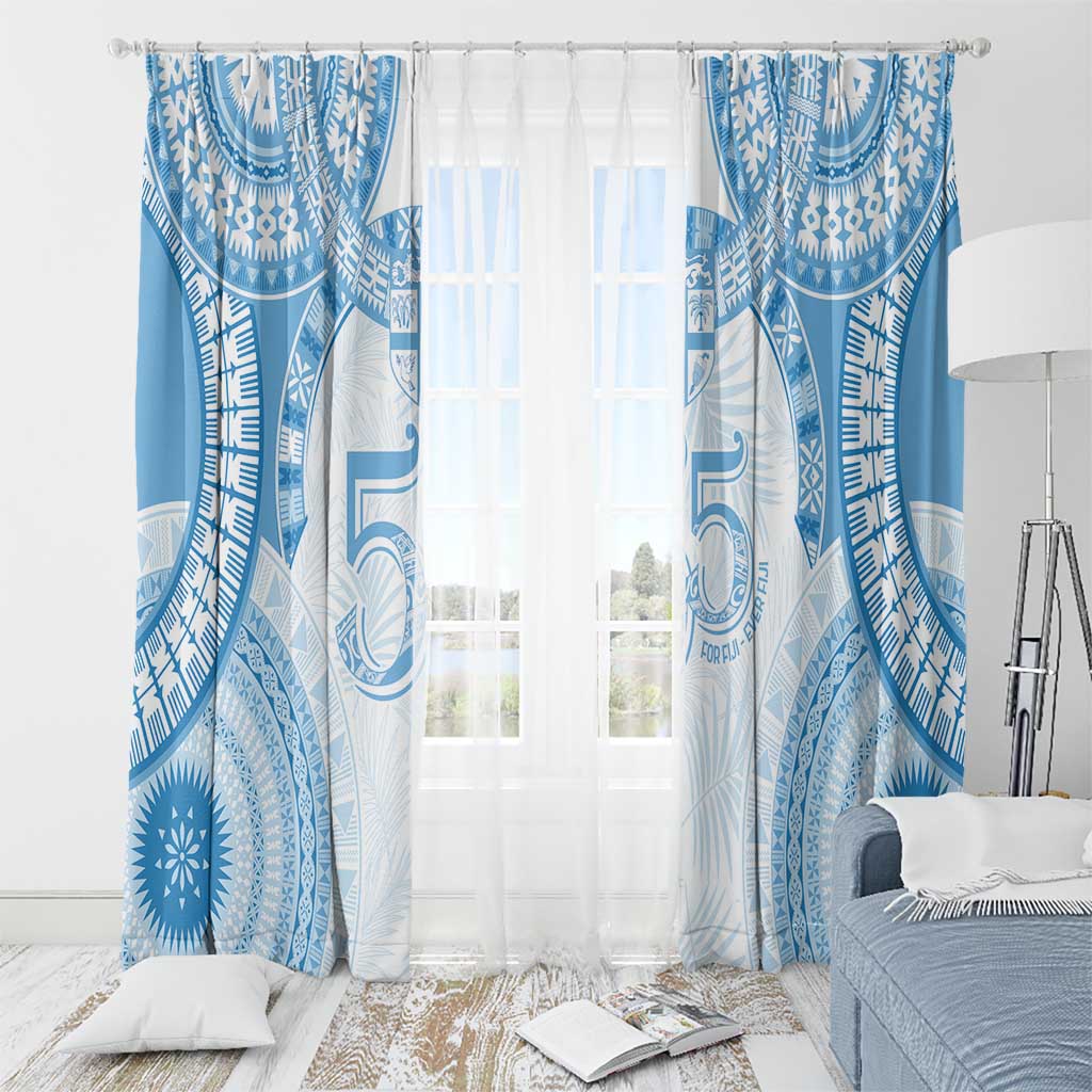Bula Fiji Day 55th Anniversary Masi Tapa Window Curtain Emerald Jubilee - Turquoise LT7 - Polynesian Pride