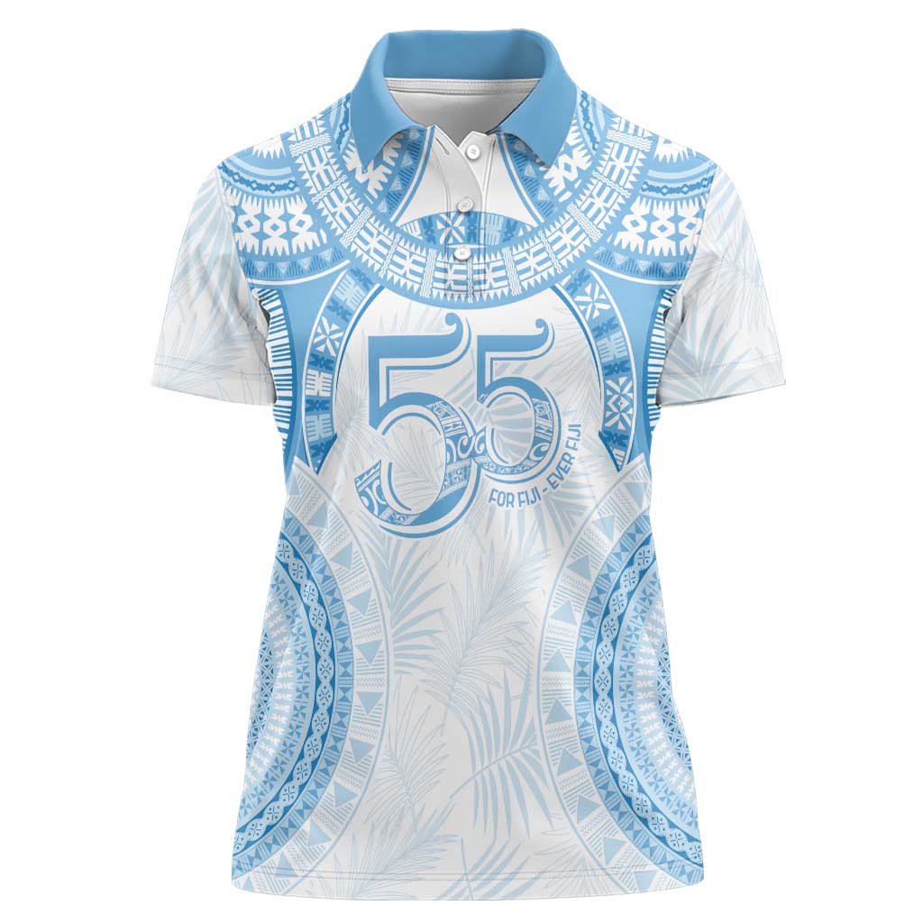 Bula Fiji Day 55th Anniversary Masi Tapa Women Polo Shirt Emerald Jubilee - Turquoise LT7 Female Turquoise - Polynesian Pride