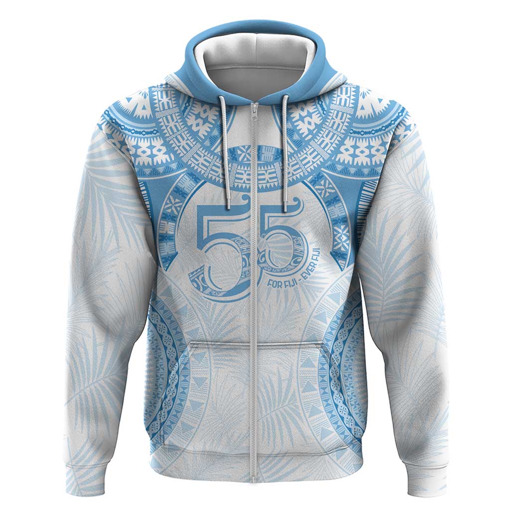 Bula Fiji Day 55th Anniversary Masi Tapa Zip Hoodie Emerald Jubilee - Turquoise LT7 Zip Hoodie Turquoise - Polynesian Pride