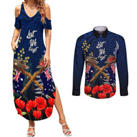 Anzac Day Aussie Mix Maori In Memories Couples Matching Summer Maxi Dress and Long Sleeve Button Shirt LT7 Blue - Polynesian Pride