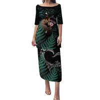 Maori Hongi Valentine Puletasi Aroha Ahau Ki A Koe LT7 Long Dress Emerald - Polynesian Pride