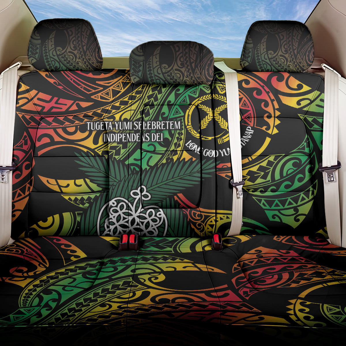 Vanuatu Indipendens Dei Back Car Seat Cover Mix Traditional Sand Drawing LT7 One Size Colorful - Polynesian Pride