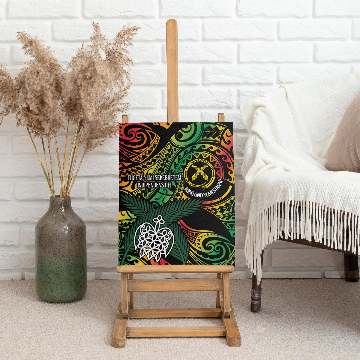 Vanuatu Indipendens Dei Canvas Wall Art Mix Traditional Sand Drawing LT7 - Polynesian Pride