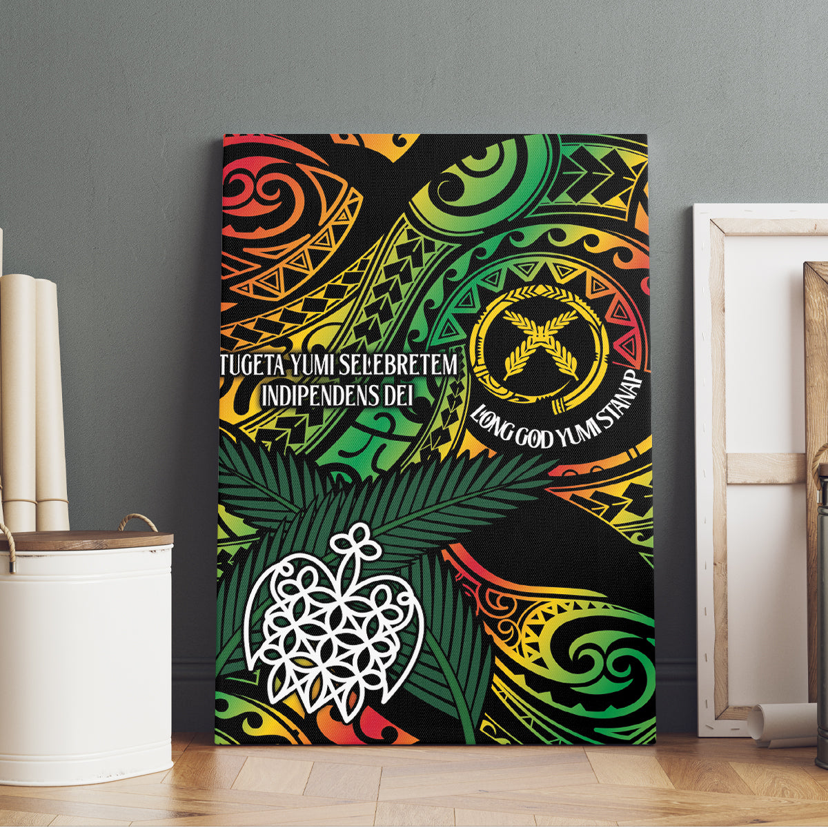 Vanuatu Indipendens Dei Canvas Wall Art Mix Traditional Sand Drawing LT7 - Polynesian Pride