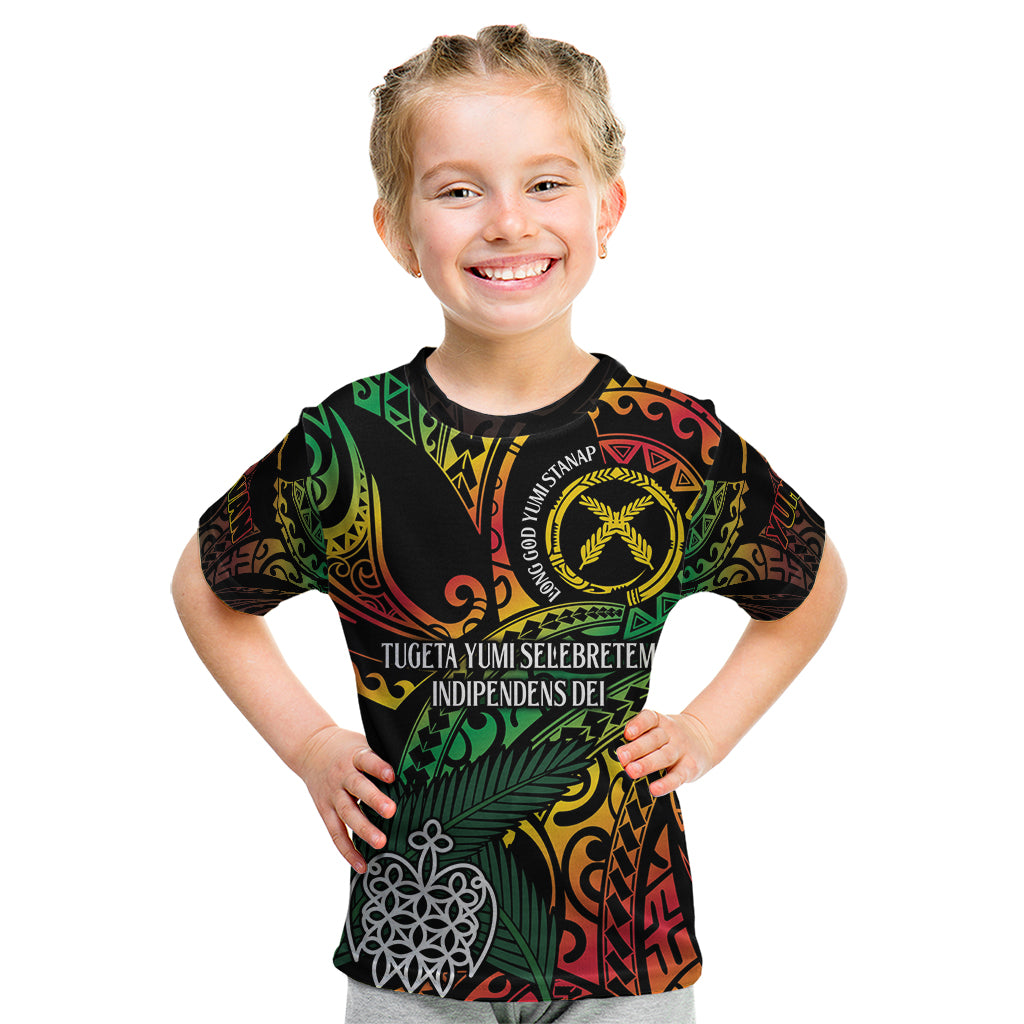 Vanuatu Indipendens Dei Kid T Shirt Mix Traditional Sand Drawing LT7 Colorful - Polynesian Pride