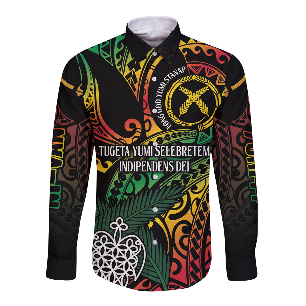 Vanuatu Indipendens Dei Long Sleeve Button Shirt Mix Traditional Sand Drawing LT7 Unisex Colorful - Polynesian Pride