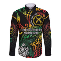 Vanuatu Indipendens Dei Long Sleeve Button Shirt Mix Traditional Sand Drawing LT7 Unisex Colorful - Polynesian Pride
