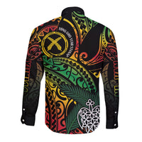 Vanuatu Indipendens Dei Long Sleeve Button Shirt Mix Traditional Sand Drawing LT7 - Polynesian Pride