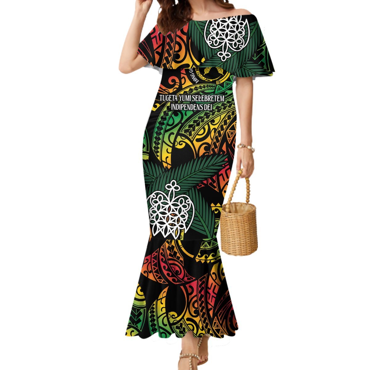 Vanuatu Indipendens Dei Mermaid Dress Mix Traditional Sand Drawing LT7 Women Colorful - Polynesian Pride