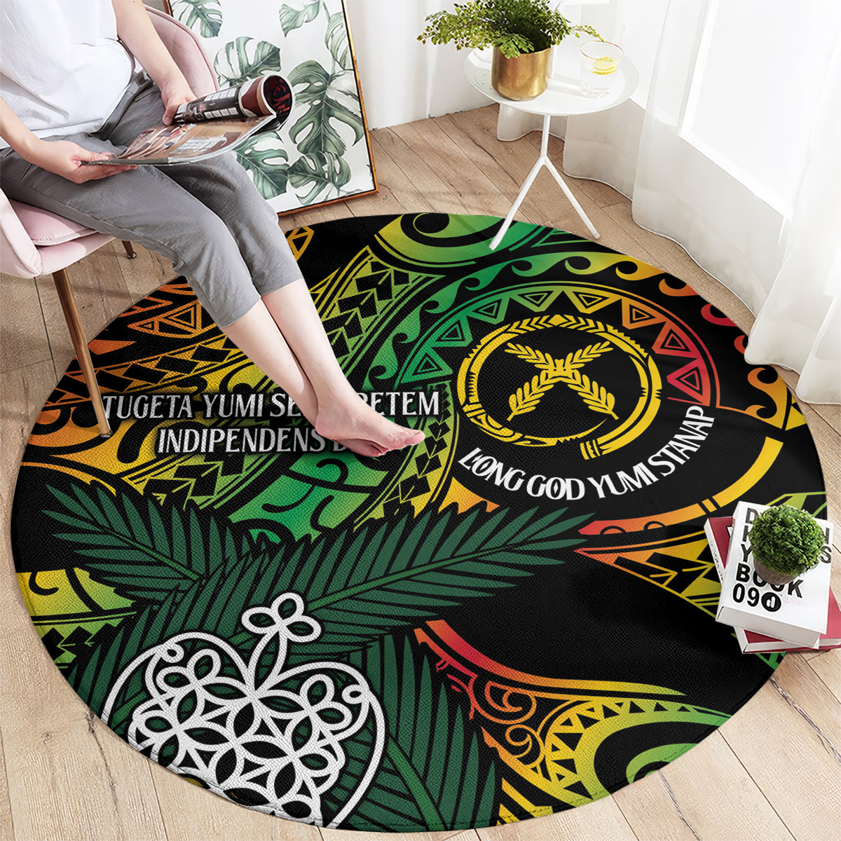 Vanuatu Indipendens Dei Round Carpet Mix Traditional Sand Drawing LT7 - Polynesian Pride