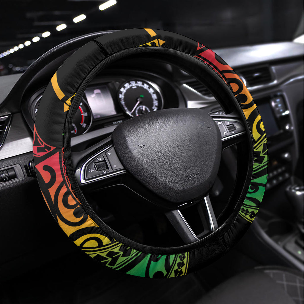 Vanuatu Indipendens Dei Steering Wheel Cover Mix Traditional Sand Drawing