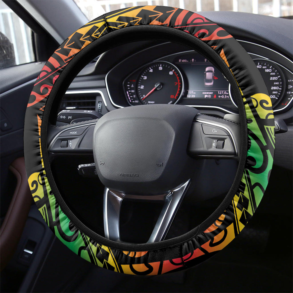 Vanuatu Indipendens Dei Steering Wheel Cover Mix Traditional Sand Drawing LT7 - Polynesian Pride
